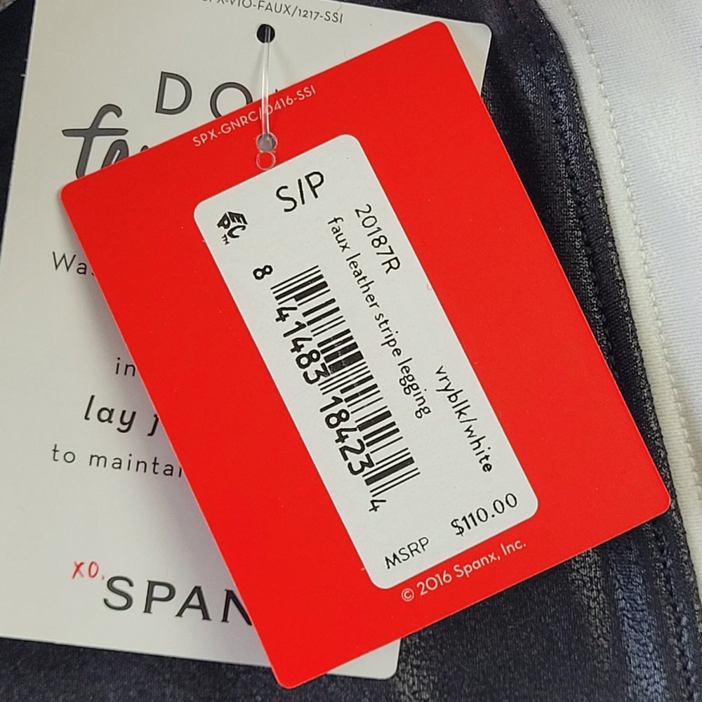 NWT SPANX Faux Leather Black with white Side Stripe Leggings Size S - Picture 10 of 14